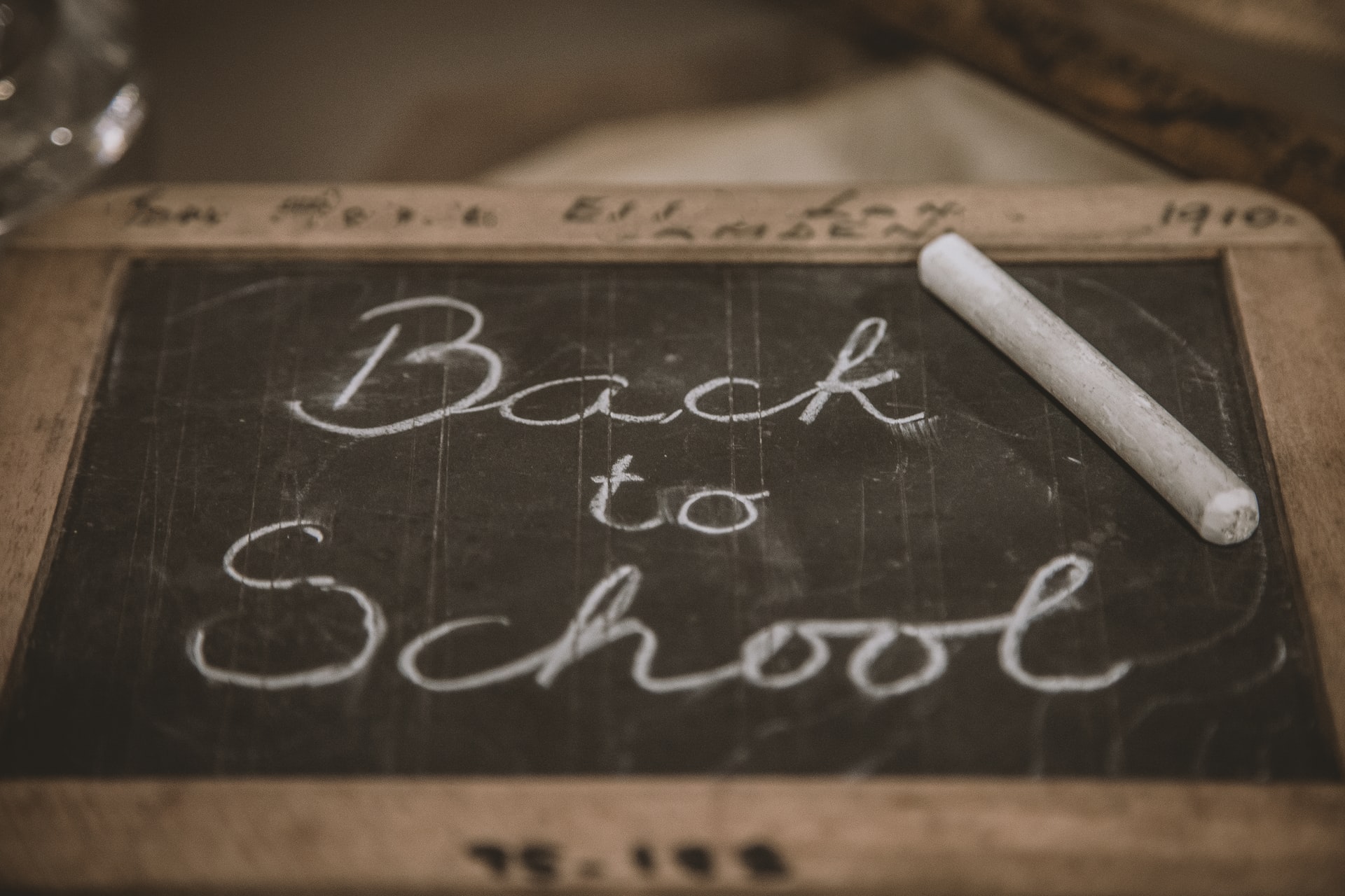 Back to school written on a chalkboard